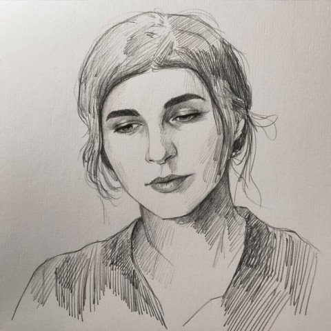 a minimalist pencil sketch of a woman